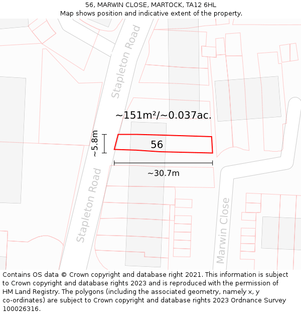 56, MARWIN CLOSE, MARTOCK, TA12 6HL: Plot and title map