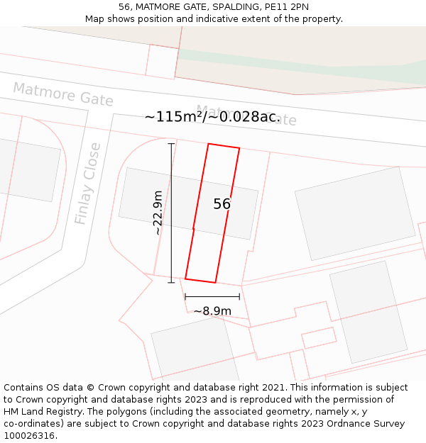 56, MATMORE GATE, SPALDING, PE11 2PN: Plot and title map