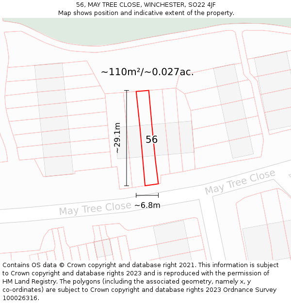 56, MAY TREE CLOSE, WINCHESTER, SO22 4JF: Plot and title map