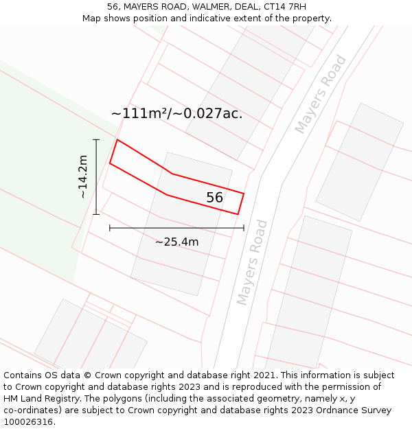 56, MAYERS ROAD, WALMER, DEAL, CT14 7RH: Plot and title map