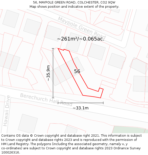 56, MAYPOLE GREEN ROAD, COLCHESTER, CO2 9QW: Plot and title map