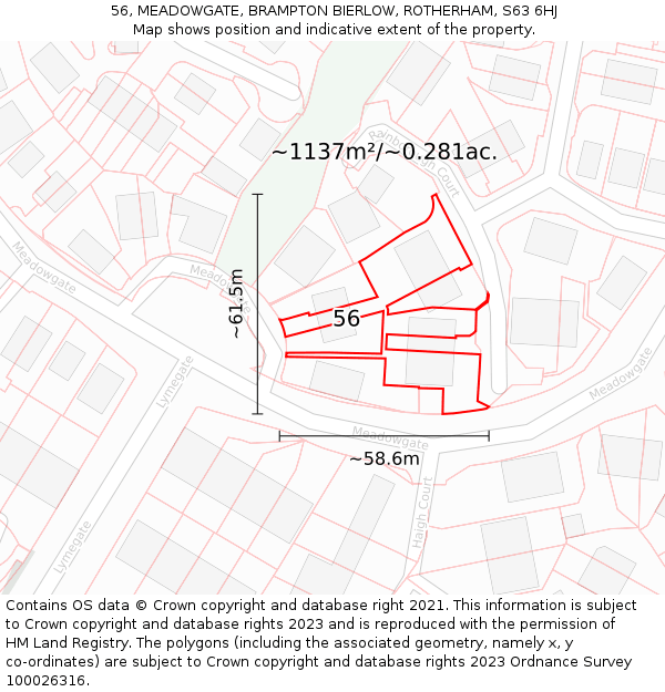 56, MEADOWGATE, BRAMPTON BIERLOW, ROTHERHAM, S63 6HJ: Plot and title map