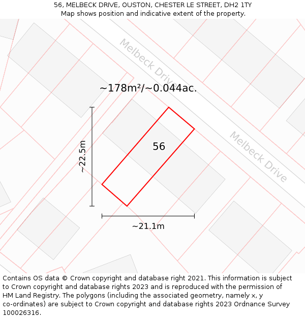 56, MELBECK DRIVE, OUSTON, CHESTER LE STREET, DH2 1TY: Plot and title map