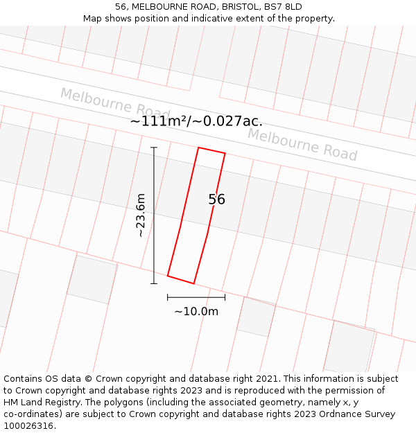 56, MELBOURNE ROAD, BRISTOL, BS7 8LD: Plot and title map