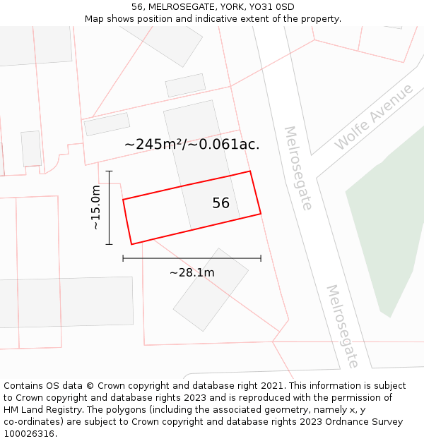 56, MELROSEGATE, YORK, YO31 0SD: Plot and title map