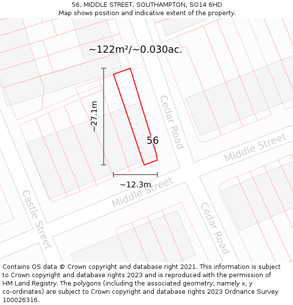 56, MIDDLE STREET, SOUTHAMPTON, SO14 6HD: Plot and title map