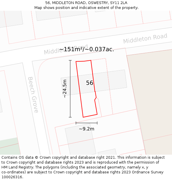 56, MIDDLETON ROAD, OSWESTRY, SY11 2LA: Plot and title map