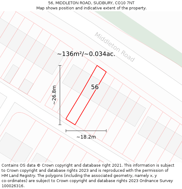 56, MIDDLETON ROAD, SUDBURY, CO10 7NT: Plot and title map