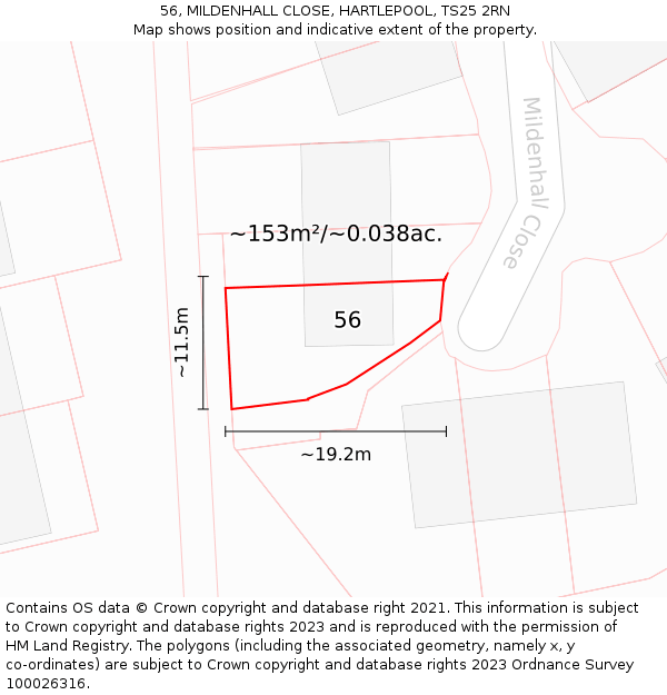 56, MILDENHALL CLOSE, HARTLEPOOL, TS25 2RN: Plot and title map