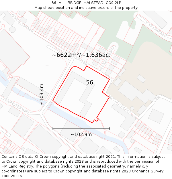 56, MILL BRIDGE, HALSTEAD, CO9 2LP: Plot and title map