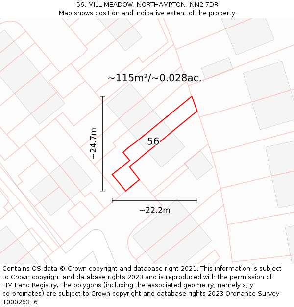 56, MILL MEADOW, NORTHAMPTON, NN2 7DR: Plot and title map