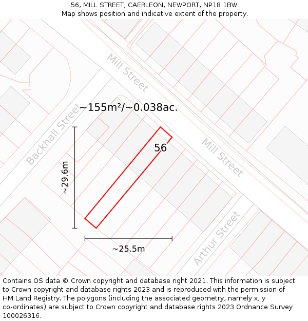 56, MILL STREET, CAERLEON, NEWPORT, NP18 1BW: Plot and title map
