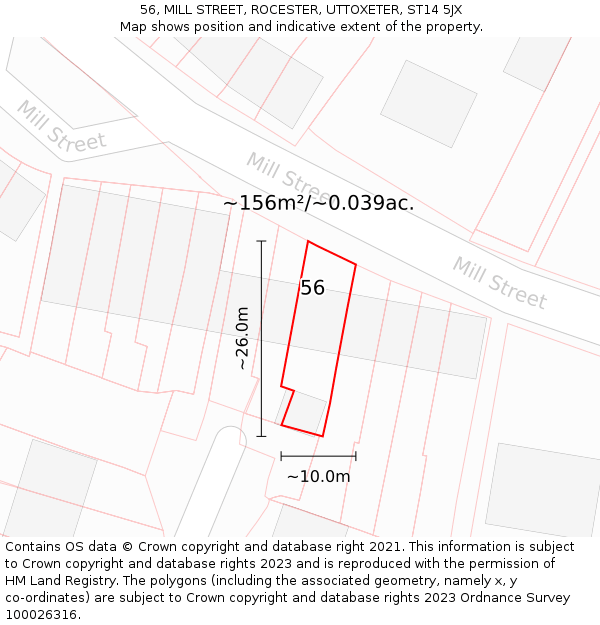 56, MILL STREET, ROCESTER, UTTOXETER, ST14 5JX: Plot and title map