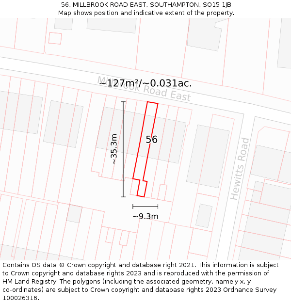 56, MILLBROOK ROAD EAST, SOUTHAMPTON, SO15 1JB: Plot and title map