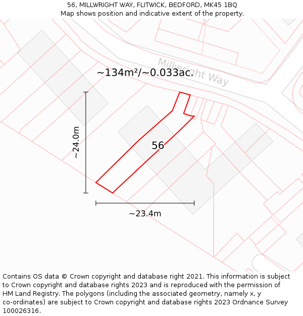 56, MILLWRIGHT WAY, FLITWICK, BEDFORD, MK45 1BQ: Plot and title map