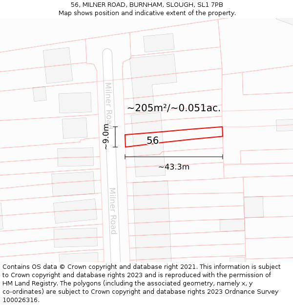 56, MILNER ROAD, BURNHAM, SLOUGH, SL1 7PB: Plot and title map