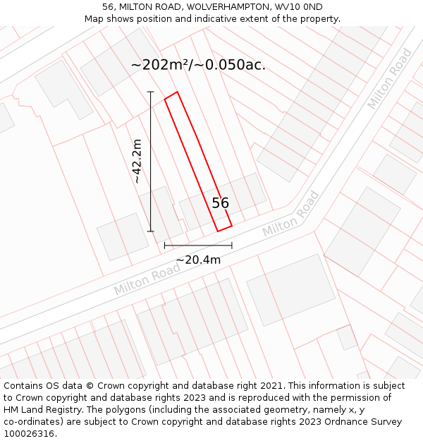 56, MILTON ROAD, WOLVERHAMPTON, WV10 0ND: Plot and title map