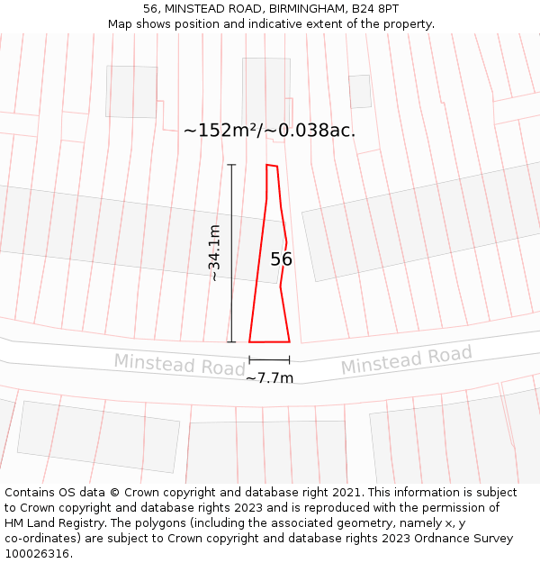 56, MINSTEAD ROAD, BIRMINGHAM, B24 8PT: Plot and title map