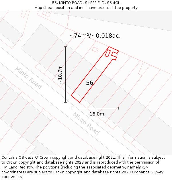56, MINTO ROAD, SHEFFIELD, S6 4GL: Plot and title map