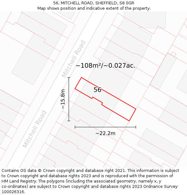 56, MITCHELL ROAD, SHEFFIELD, S8 0GR: Plot and title map