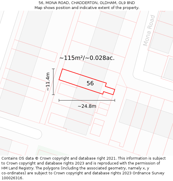 56, MONA ROAD, CHADDERTON, OLDHAM, OL9 8ND: Plot and title map