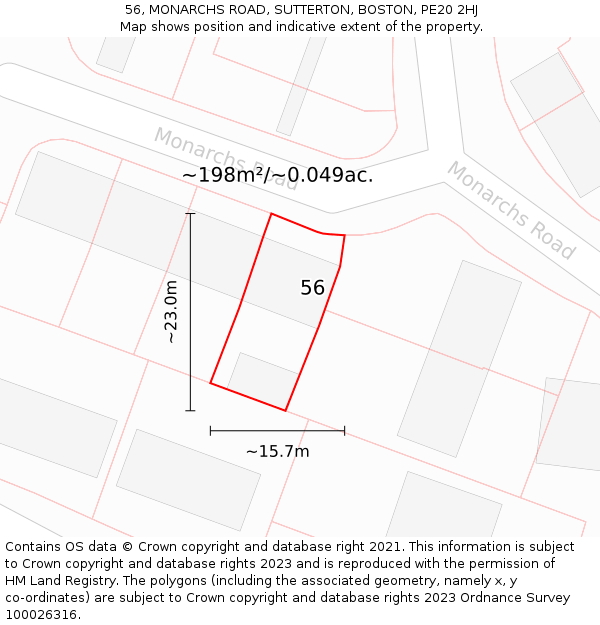 56, MONARCHS ROAD, SUTTERTON, BOSTON, PE20 2HJ: Plot and title map