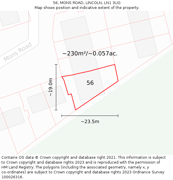 56, MONS ROAD, LINCOLN, LN1 3UG: Plot and title map