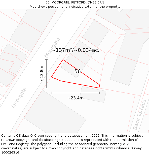 56, MOORGATE, RETFORD, DN22 6RN: Plot and title map