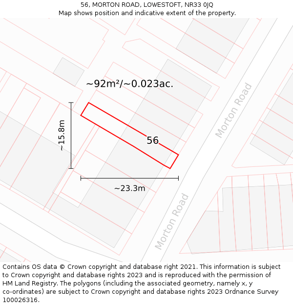 56, MORTON ROAD, LOWESTOFT, NR33 0JQ: Plot and title map