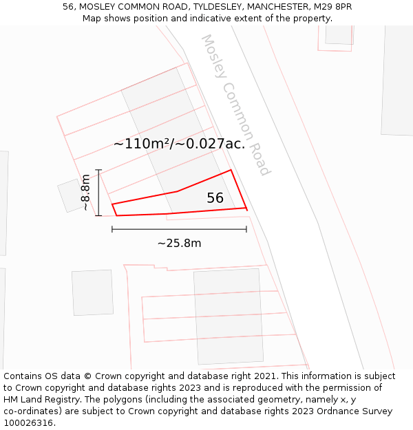 56, MOSLEY COMMON ROAD, TYLDESLEY, MANCHESTER, M29 8PR: Plot and title map