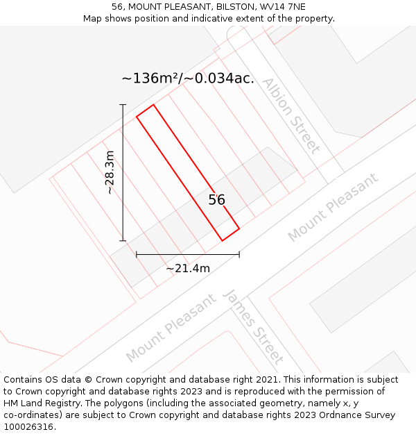 56, MOUNT PLEASANT, BILSTON, WV14 7NE: Plot and title map