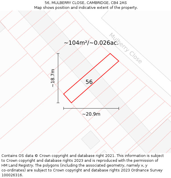 56, MULBERRY CLOSE, CAMBRIDGE, CB4 2AS: Plot and title map