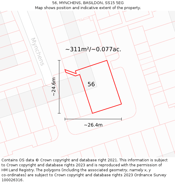 56, MYNCHENS, BASILDON, SS15 5EG: Plot and title map
