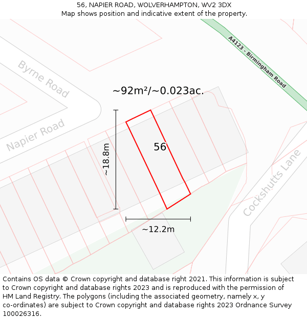 56, NAPIER ROAD, WOLVERHAMPTON, WV2 3DX: Plot and title map