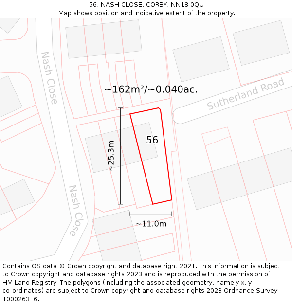 56, NASH CLOSE, CORBY, NN18 0QU: Plot and title map