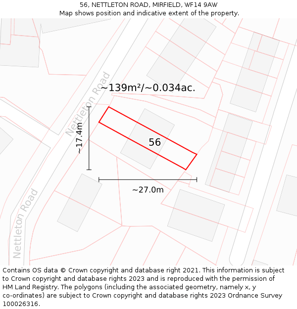 56, NETTLETON ROAD, MIRFIELD, WF14 9AW: Plot and title map