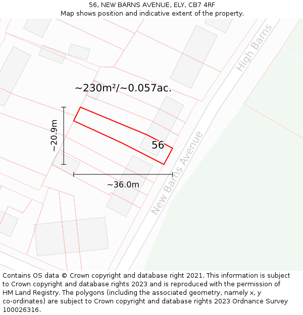 56, NEW BARNS AVENUE, ELY, CB7 4RF: Plot and title map