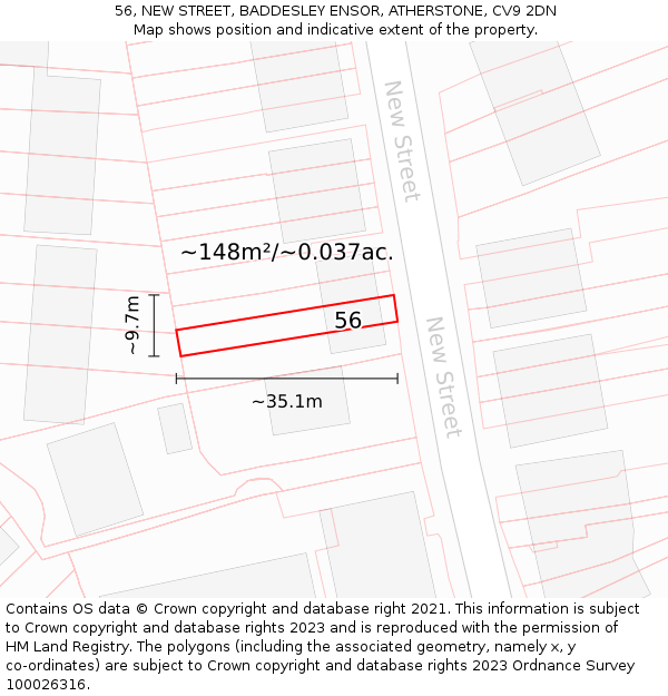 56, NEW STREET, BADDESLEY ENSOR, ATHERSTONE, CV9 2DN: Plot and title map