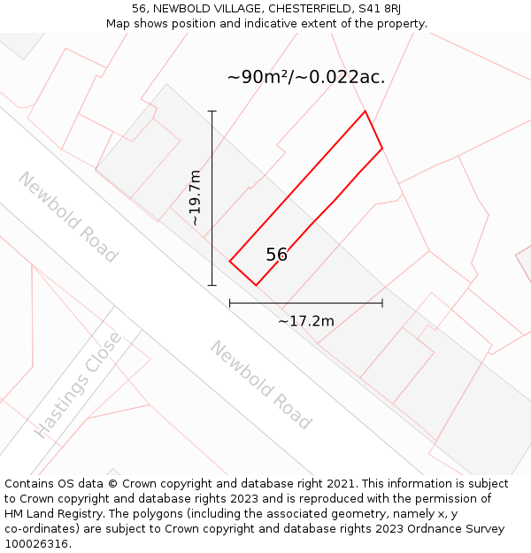 56, NEWBOLD VILLAGE, CHESTERFIELD, S41 8RJ: Plot and title map