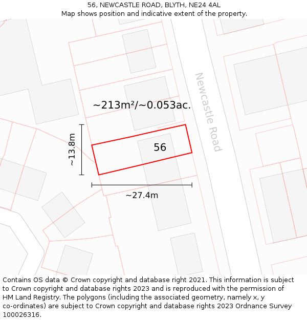 56, NEWCASTLE ROAD, BLYTH, NE24 4AL: Plot and title map