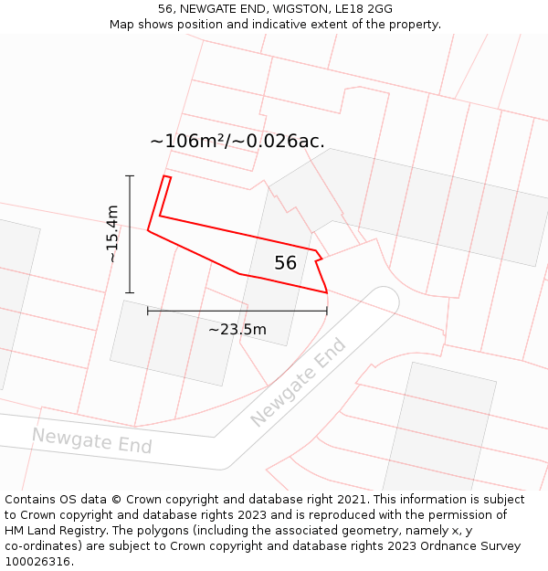 56, NEWGATE END, WIGSTON, LE18 2GG: Plot and title map