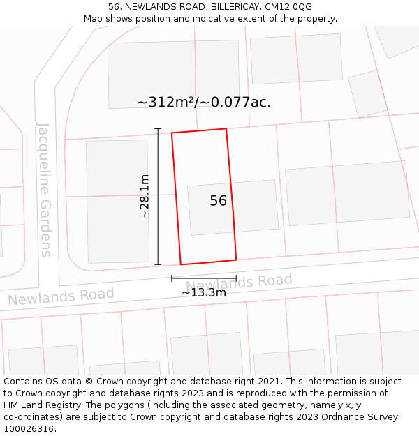 56, NEWLANDS ROAD, BILLERICAY, CM12 0QG: Plot and title map