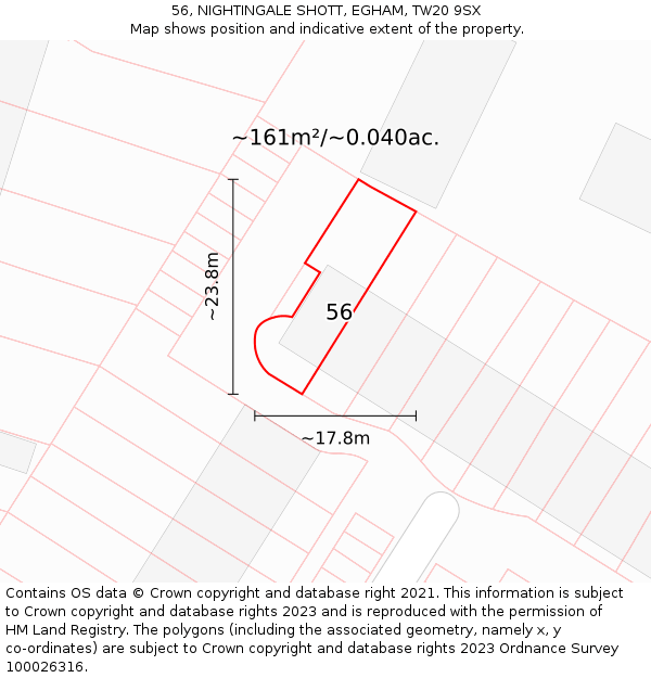 56, NIGHTINGALE SHOTT, EGHAM, TW20 9SX: Plot and title map