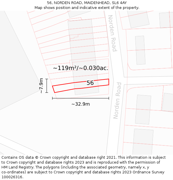 56, NORDEN ROAD, MAIDENHEAD, SL6 4AY: Plot and title map