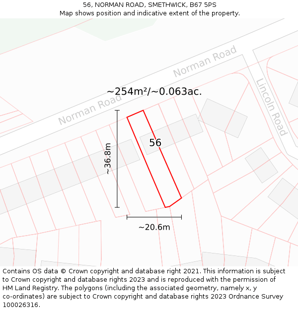 56, NORMAN ROAD, SMETHWICK, B67 5PS: Plot and title map