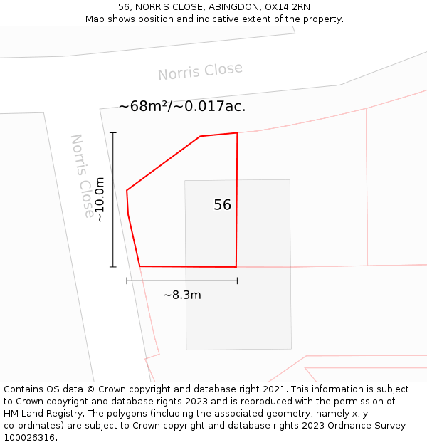56, NORRIS CLOSE, ABINGDON, OX14 2RN: Plot and title map