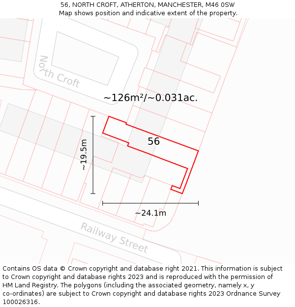 56, NORTH CROFT, ATHERTON, MANCHESTER, M46 0SW: Plot and title map