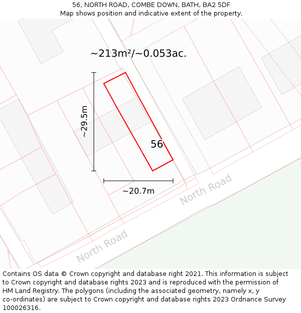 56, NORTH ROAD, COMBE DOWN, BATH, BA2 5DF: Plot and title map