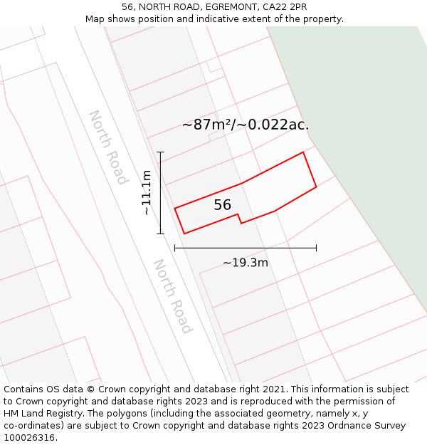 56, NORTH ROAD, EGREMONT, CA22 2PR: Plot and title map