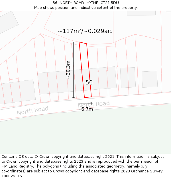 56, NORTH ROAD, HYTHE, CT21 5DU: Plot and title map